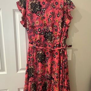 LOFT Pink Floral Midi Dress